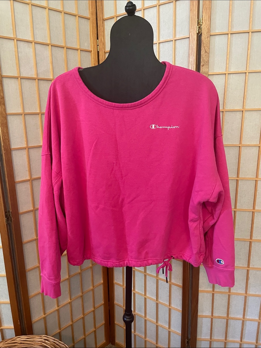 Champion Bright Pink Cropped Drawstring Sweatshirt